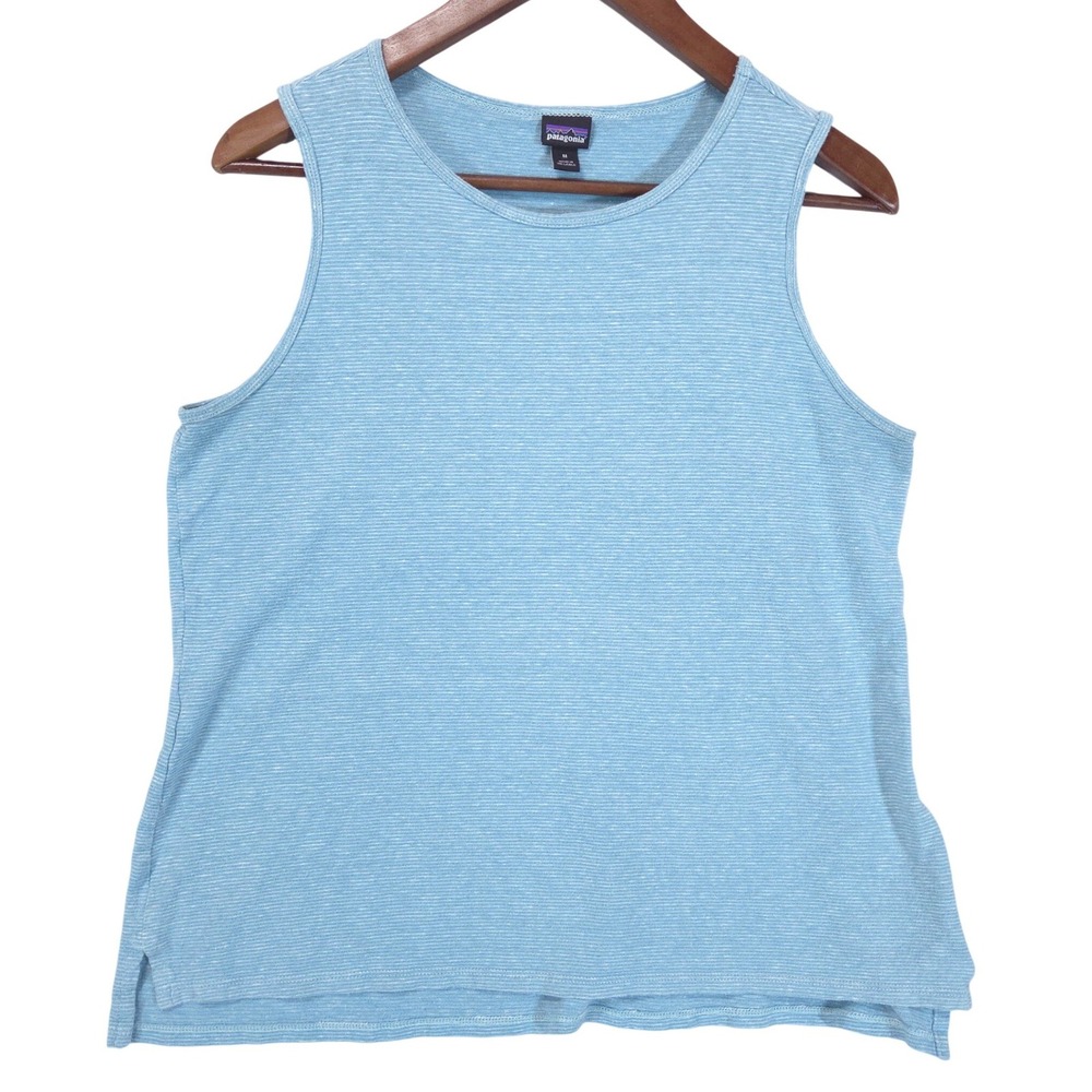 Patagonia Tank Top Women M Hemp Organic Cotton Stripe Blue Coastal Earthy Summer